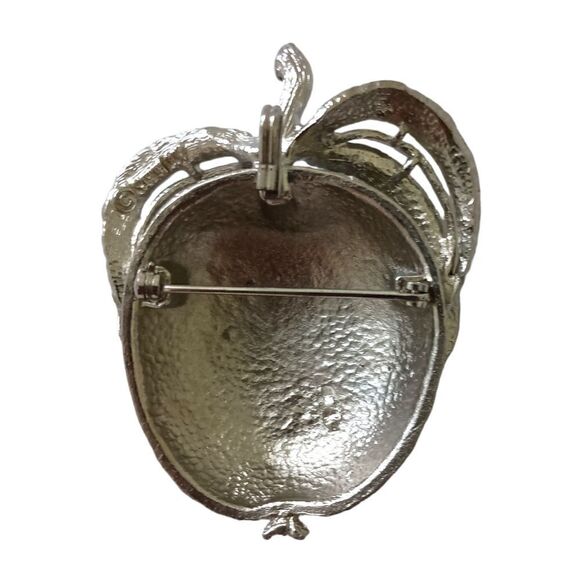 Sarah Coventry Apple Brooch Pendant Adams Delight Vintage 60s Silver Tone MCM.  - Picture 4 of 16